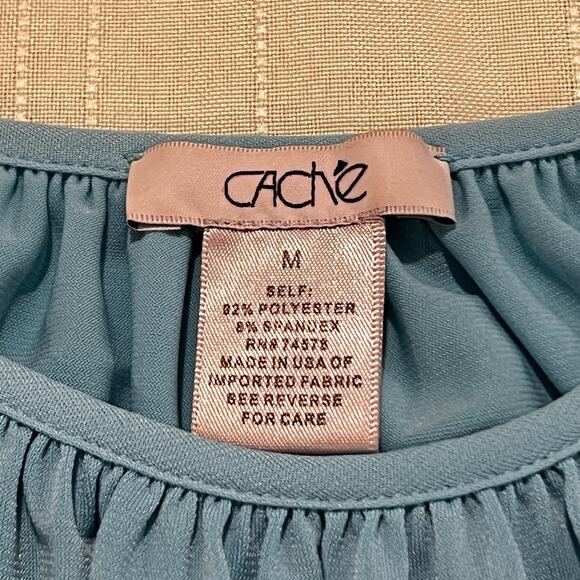 Vintage 90's Cache Light Blue Tie Shoulder 3/4 Sleeve Y2K Size Medium Wide Waist - Picture 5 of 8